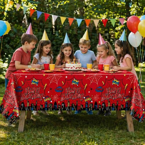 3Pcs Spider Birthday Party Tablecloth Decorations, Disposable Plastic Cartoon Spider Tablecloths Red Table Cover for Rectangle Table Boy’s Birthday Party Supplies, 54x108 inches