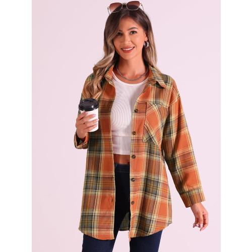 Allegra K Women's Plaid Shirt Long Sleeve Button Down Flannel Shirts Western Casual Work Tops, size XS