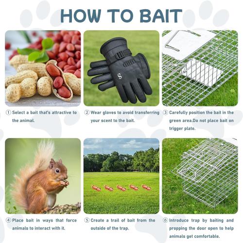 Animal Trap 32x10x12 Cage Trap, Heavy Duty Folding Raccoon Traps, Humane Cat Trap for Stray Cats,Rabbits,Squirrels,Outdoor Small Animal Trap,Humane Catch & Release