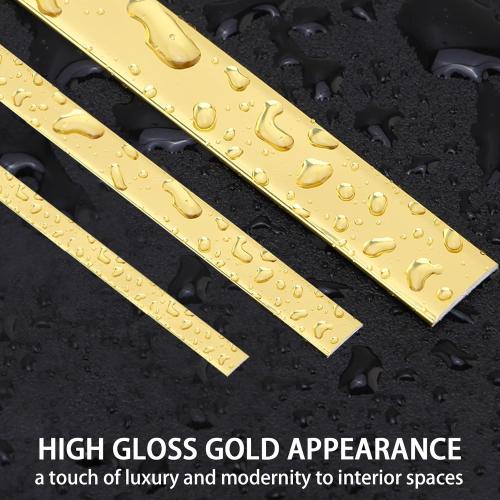 Glossy Gold Peel and Stick PVC Molding Trim, Flexible DIY Wall Accent Strip for Mirror Frame, Cabinet, Edges & Borders and Tiles (197''L x 1.6''W)