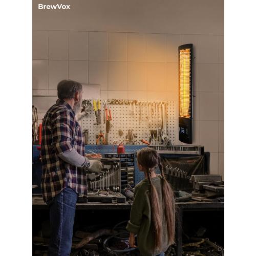 BrewVox 1500W Carbon Infrared Electric Outdoor Patio Heater with Thermostat, Horizontal & Vertical, Smart App-Controlled Scheduling & Remote On/Off, IP65 Weatherproof, Overheat Protection, 24H Timer