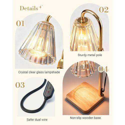 Marycele Candle Warmer Lamp with Timer & Dimmer - Mothers Day Gifts for Women Mom Her, Aesthetic Office Home Decor, Adjustable Height Wax Melter for Candle Jar & 3-Wick Candles (2 Bulbs Included)