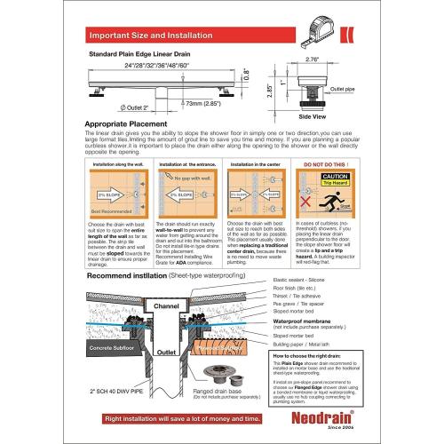 Neodrain 24-in Brushed Brass Rectangular Linear Shower Drain with Brick Pattern Grate, 304 Stainless Steel Bathroom Floor Drain, Gold Linear Drain with Hair Strainer,CUPC Certified