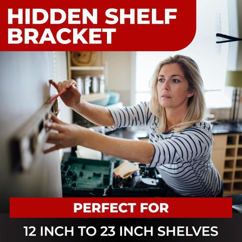 Set of 2 Floating Shelf Brackets 11 inch Multiple Mounting Location Baseplate/Heavy Duty Black Painted Mild Steel Bracket Hidden Wall Shelves Support Hardware Mount Kitchen/Nursery Decor(10 inch Rods)