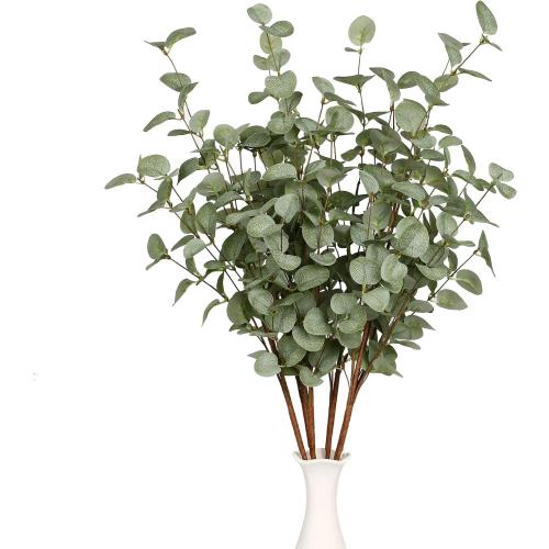 6 Pcs 27 Eucalyptus Stems Greenery Stems Eucalyptus Leaf Spray in Green Silk Plastic Plants Floral Artificial Plants for Home Party Wedding Decoration