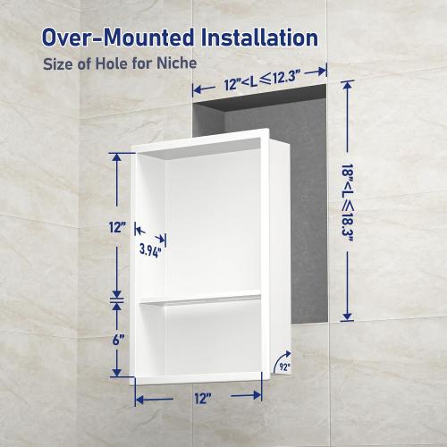 Stainless Steel Shower Niche 18 X 12 White with 2-Tiers Shelf No Tile Needed Niche Shower for Bathroom Storage Recessed Wall Niches Over Mount Installation‼️small scratch on back‼️
