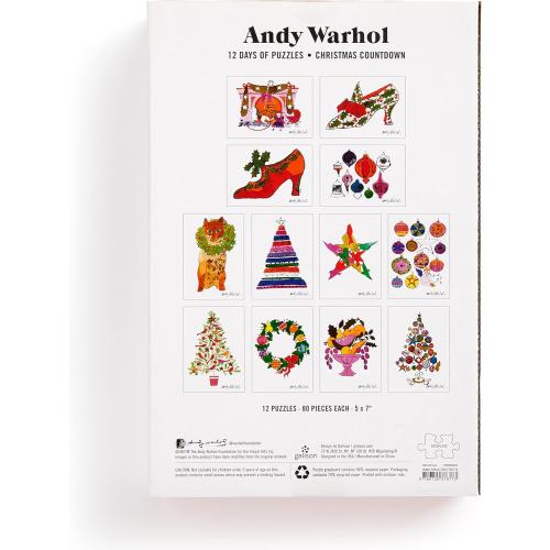 Galison Andy Warhol Christmas Countdown – 12 Days of Puzzles Featuring Iconic Whimsical Warhol 1950s Christmas Paintings Drawings and Prints
