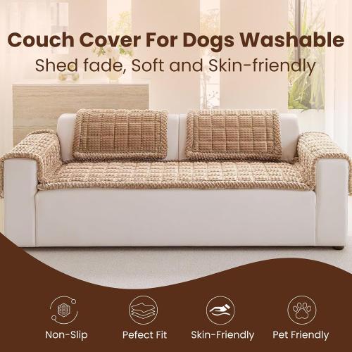 Couch Cover for Dogs Washable, Non Slip Couch Covers for Sofa Pet Friendly, Couch Cushion Covers for Dog, Thick, Soft for Sofa Protector (Camel, 27.6 x 59/70 x 150cm)