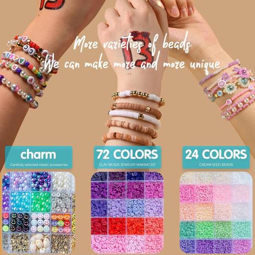 SJZWSD 6-Box Friendship Bracelet Making Kit - 16,000pcs Clay, Seed & Glass Beads Collection, Letter Beads, Charms
