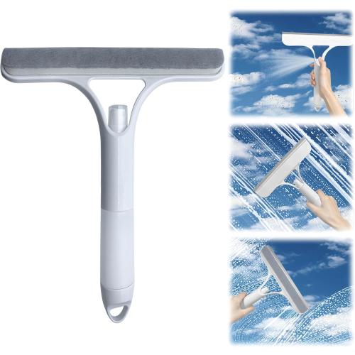 3 in 1 Window Cleaning Scraper with Spray,Glass Squeegee with Removable Hook-and-Loop Scrubbing Sponge,Mirror Cleaner Tool for Home,Car Windshield,Shower Glass,Easy Scrubbing & Streak-Free Cleaning