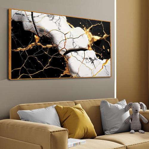 Abstract Wall Art for Bedroom, Black White and Gold Canvas Wall Decor for Living Room, Picture Print Artwork for Office, Size 48 x 24 Inches Framed