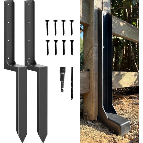 IRONBABE Fence Post Repair Kit - One-Piece Steel Anchor Stakes to Quick Fix Broken/Leaning 4x4/6x6 Wood Posts (Thickened 11-Gauge, 2-Pack)