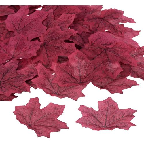 PATIKIL Artificial Leaves, 200 Pcs Fall Maple Autumn Fake Leaf for Wedding Party Thanksgiving Halloween Decoration, Burgundy