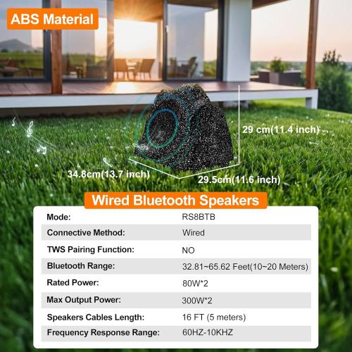 STUDIOFINIX 8 Outdoor Rock Bluetooth Speakers Waterproof Powerful 600 Watt Deep Bass All Weather Durable for Outdoor Garden Pool Patio Deck Porch BBQ (1 Pair)