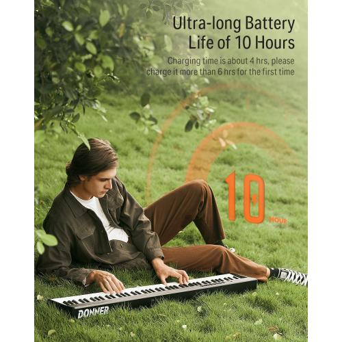 Donner DP-10 Portable Piano Keyboard 88 Keys for Beginner, Bluetooth Foldable Piano Keyboard with 128 Rhythms&Tones, Chord, Record, Drum Kit, Folding Digital Piano Bundle with Pedal, Piano Bag, Black