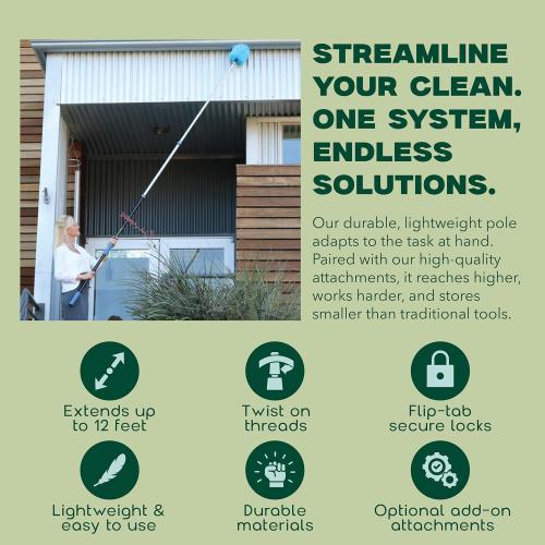 Size 5 to 12 EVERSPROUT Pro Pole, 5-to-12 Foot Heavy Duty Extension Pole (3-Stage), Lightweight Anodized Aluminum, Telescoping Pole - Fits Standard ACME Threaded Adaptor for Cleaning, Squeegee, Bulb Change & More