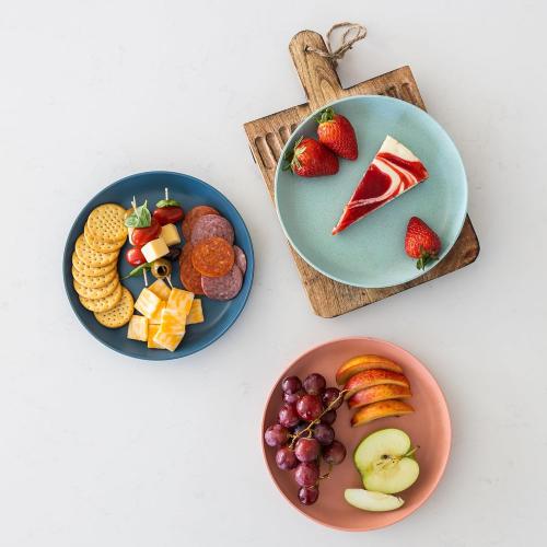 Grow Forward Premium Wheat Straw Dessert Plates - 8 Inch Reusable Hard Plastic Plates Set of 8 - Unbreakable Microwave Safe Plates for Dinner, Camping, RV, Outdoors, Patio, Kitchen Dishes - Tropical