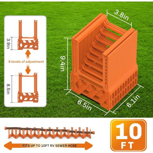 WELLUCK RV Sewer Hose Support 10FT, Blaze Orange RV Sewer Support with Adjustable Height Design, Secure Rubber Band and Carry Strap, Quick Setup and Collapse for Campers Travel Trailers and Motorhome
