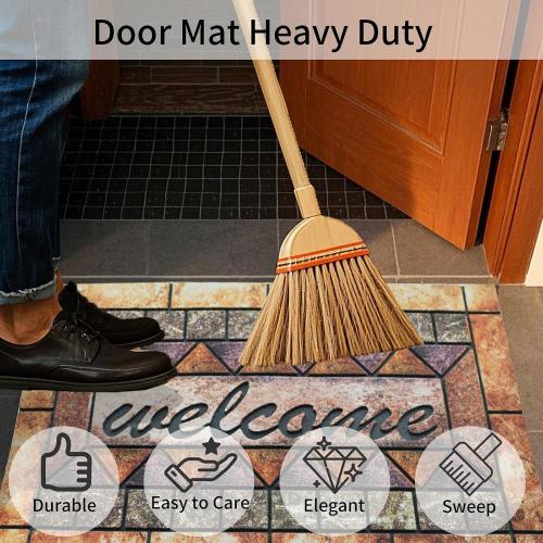 Door Mat Welcome Mat, Heavy Duty Door Mat 17.7 x 29.5 Inch Front Door Rug Doormat for Outdoor Entrance Home Non-Slip Rubber Rug for Front Door, Outside, Entryway, Patio (Brown Welcome)