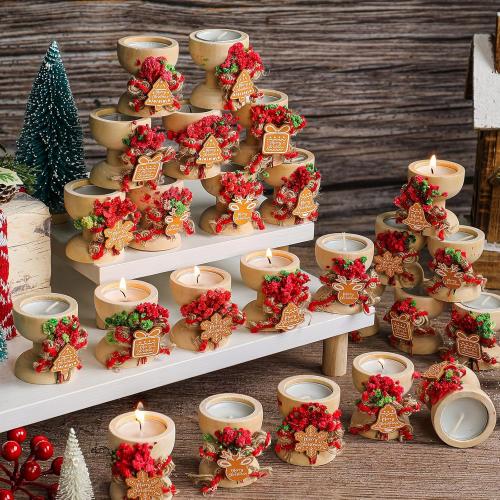 25 Pack Christmas Candles Gift Set Rustic Merry Christmas Candle Jar Bulk Farmhouse Tealights with Natural Wood Holder Xmas Table Fireplace Decor Appreciation Gift for Women Coworkers Friends Teacher