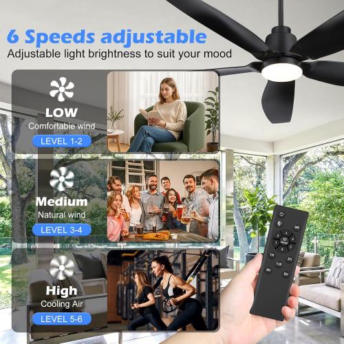 ZYD Outdoor Ceiling Fan with Light, 42 Gazebo Ceiling Fan, Patio Ceiling Fan, Ultra-Quiet DC Motor Black Plug-in Ceiling Fan with Light for PavilionPoolside Porch Pergol
