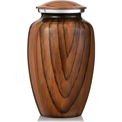 Aubree Woodgrain Aluminum Urns for Adult Male. Cremation urns for Human Ashes Adult Female. Decorative Wood urns for Human Ashes by Restaall