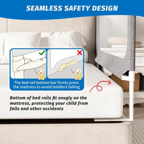 Grey 3-Piece Twin Size Bed Rails for Toddlers, with Headboard Rod -Height Adjustable Baby' Safety Bed Rails Guard for Twin Size Bed(3Pack 74.8x74.8x39-Gray)