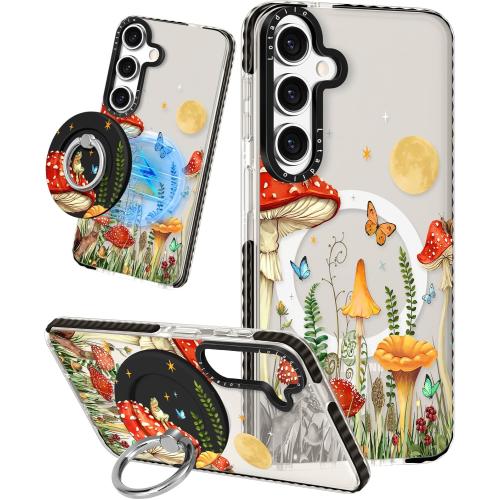 Cute Case for Samsung Galaxy S25 Plus for Women Girls - Funny Butterfly Mogu Design Compatible with Magsafe Magnetic Ring Holder Kickstand Fashion TPU Phone Covers