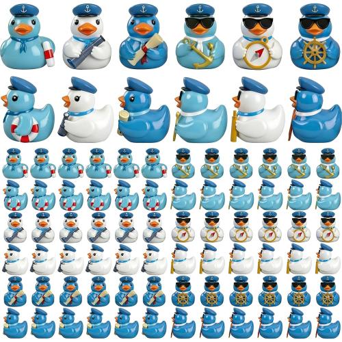 72 Pcs Mini Sailor Cruise Ducks Bulk for Hiding Tiny Resin Blue Cruise Ducks Miniature Sailor Duck Figurines for Ship Nautical Birthday Carnival Party Favors Gift Decoration