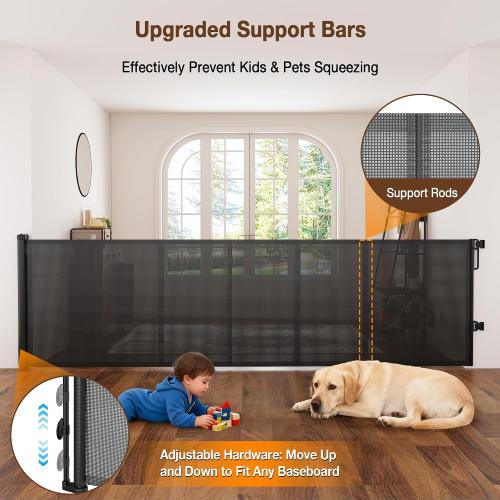 Upgraded 120 inch Retractable Baby Gates Extra Wide with Reinforced Strip Design, Mesh Saftey Gate for Pets, 42 Extra Tall Retractable Gates, 10 FT Retractable Dog Gate for Indoor/Outdoor