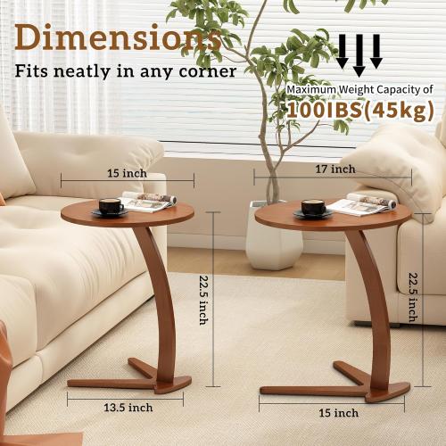 Couch Tables that Slide Under: 15 '' Modern C Shaped End Table Nightstand with Natural Solid Wood Small Bedside Table for Living Room Bedroom Farmhouse Small Spaces (Medium)