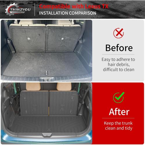 Cargo Mat for 2024-2026 Lexus TX350 TX500h TX550h  6&7 Seats | TPE All Weather Trunk Mat with Backrest Mat, Cargo Mat Cargo Liner Trunk Liner Back Seat Protector TX Accessories