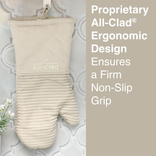 All-Clad Premium Silicone Oven Mitt: Heat Resistant to 500 Degrees - 100% Cotton & Silicone, 14x7 Pot Holder for Kitchen and Barbeque, (2 Pack), Almond