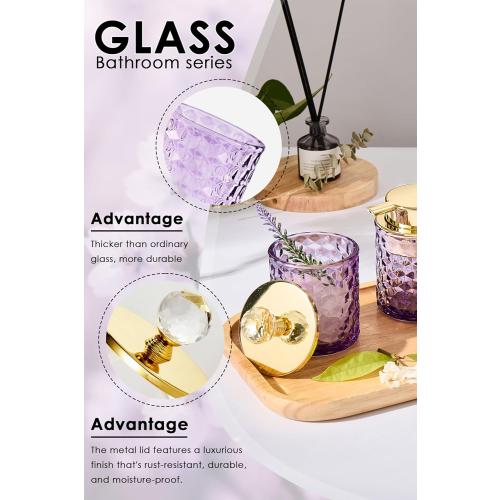 Purple Bathroom Accessories, 4Pcs Purple Bathroom Accessory Set Complete, Toothbrush Holder Set, Soap Dispenser, Qtip Holder, Tumbler, Perfect for Bathroom Decor and Vanity
