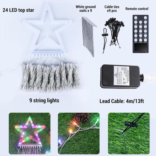 Joomer RGB Christmas Tree Star Lights, 16.4FT Height 348 LED Color Change Waterfall Lights with Remote Timer Waterproof for Outdoor Holiday Decoration