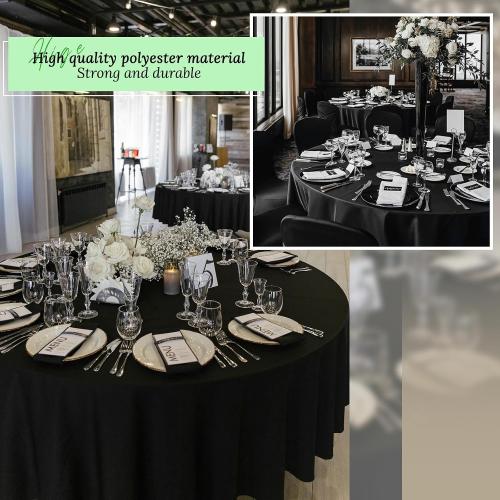 BLACK 10 Pack Table Cloth Round 120 inch Black Tablecloths for Round Tables Wrinkle Resistant Polyester Table Cloth Fabric Table Cover for Party Wedding Events and Camping