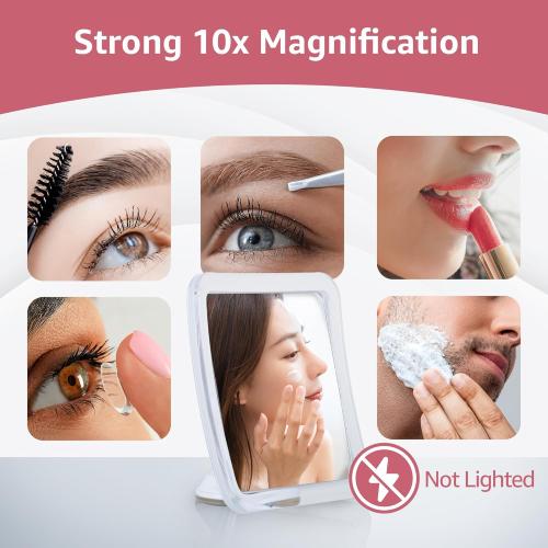 MIRRORVANA 10X Magnifying Makeup Mirror with Suction Cup - Suitable for Cosmetic, Vanity, Bathroom, and Travel Use - Designed for Precise Makeup Application and Skin Care - 6.3 x 6.3 (Square)