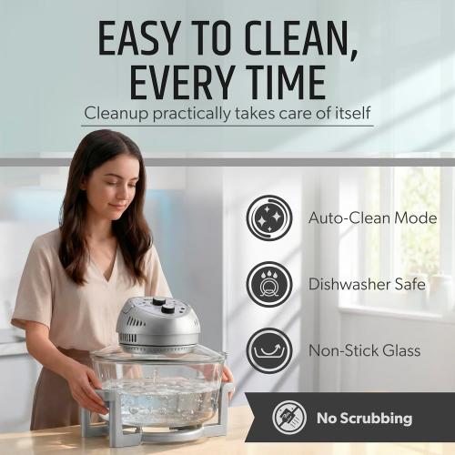 Granitestone 16Qt Large Glass Air Fryer Non Toxic – Family Sized Airfyrer Cooker with 3 Cooking Sections, Stainless Steel Racks, for French Fries, Chicken, No Preheat, Self Cleaning, Dishwasher Safe