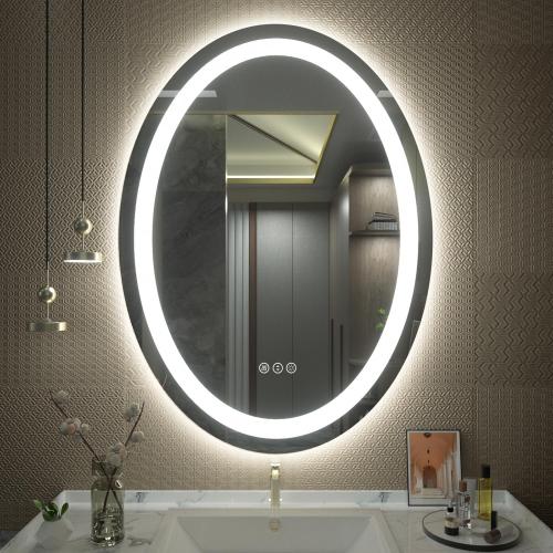 SMIROR Oval LED Bathroom Mirror 24x32, Lighted Vanity Mirror for Wall, Anti-Fog, Shatter-Proof, Dimmable, Memory, 3 Colors (Front Lights   Backlit)