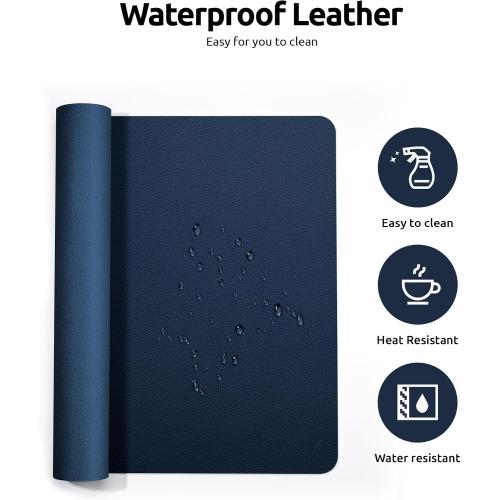 YSAGi Leather Desk Protector, Office Mat, Large Mouse Mat, Non-Slip PU Leather Blotter, Laptop Desk Mat, Waterproof Writing Pad for Office and Home (Dark Blue, 23.6 x 13.8)