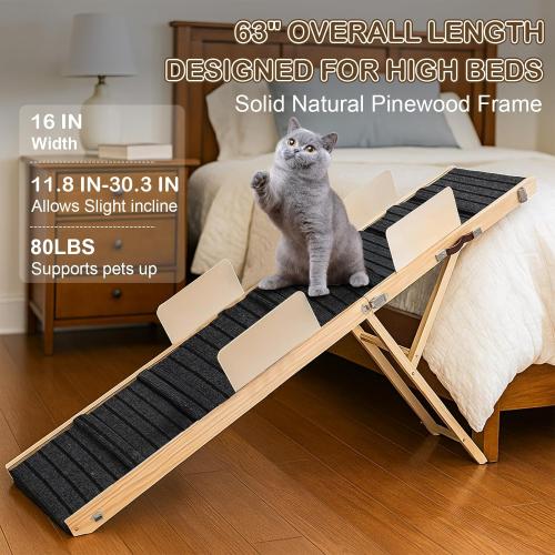 Upgraded Dog Ramp for Bed, Couch, Car, Foldable Pet Ramp, Non-Slip Pad & Safety Baffle-6 Adjustable Height 12 to 30, Portable Stable Pet Steps for Small & Medium Old Dogs & Cats