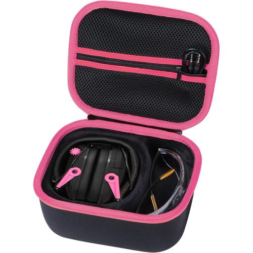 Lebakort Storage Case Compatible with Walkers Razor Slim/Howard Leight Honeywell Impact Sport/PROHEAR 066 030 Electronic Shooting Earmuffs Hearing Protection Muffs (Black   Pink Case)