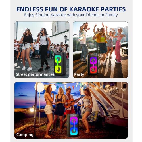 Karaoke Machine for Adults, Bluetooth Speaker with 2 Wireless Microphones, Portable PA System with Dicso Lights for Big Pary, Stage Subwoofers, Outdoor, Ideal Gifts for Family, Music Lover