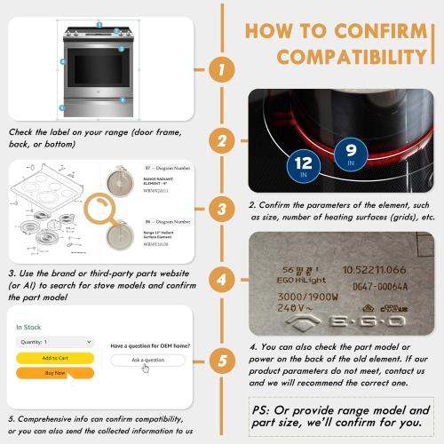 size 9/6 Upgraded WB30T10133 Range 9/6 Dual Radiant Surface Element Compatible with GE Hotpoint Electric Stove, WB30X24111 10 Haliant Surface Element Replace PS2321567 AP4345739