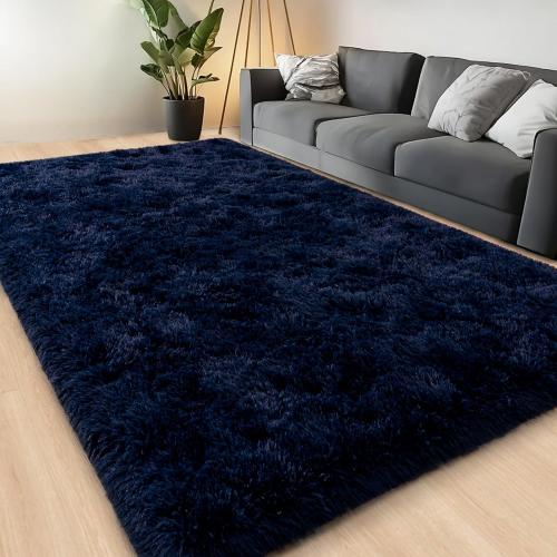 Large Area Rugs for Living Room Bedroom, Dark ? Navy Blue Fluffy Shag Rug, Ultra Soft Shaggy Plush Fuzzy Modern Indoor Throw Floor Carpet for Kids Girls Boys Dorm Nursery Home Decor Aesthetic