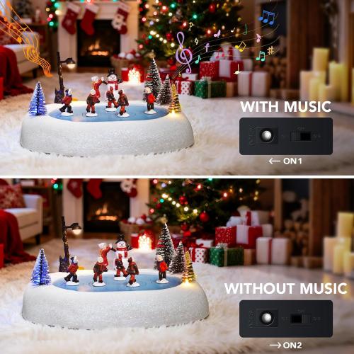 Christmas Village Ice Skating Rink, Colorful Lighted Animated Musical Winter Snow Village Indoor Decoration