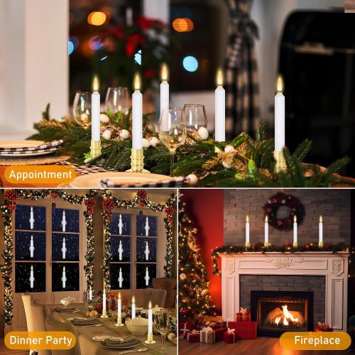 Verdenu Christmas Window Candles, 12 PCS Battery Operated Flameless LED Window Lights with Remote & Timer, 3D Flickering Taper Candle for Wedding Party Decorations