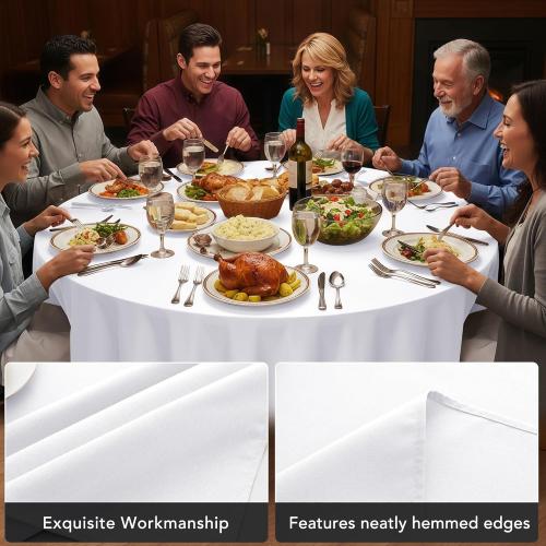 6-Pack White Round Tablecloths, 120 Inches, Stain-Resistant Polyester for 5-6 Ft Round Tables - Washable Table Covers for Weddings, Banquets, Birthday, Parties, Events
