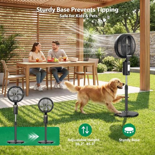 Ausic Outdoor Misting Fan for Patio, 30000mAh Rechargeable Oscillating Fan | Battery Powered Cordless Pedestal Fan, 12 Standing Fan with Remote/ Mister for Camping/Backyard