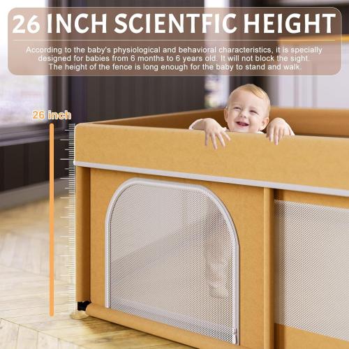 Omzer Baby Playpen with Mat 71×59 - Extra Large Playpen for Babies and Toddlers with Mat Included, Safety Playard for Baby with Gate, All-Wrapped Soft Sponge Baby Gate Playpen with Stable Mat Velcro
